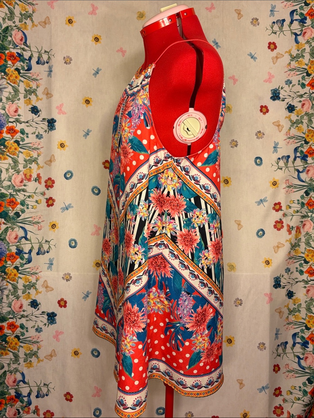 Flying Tomato - Fun Summer Red Halter Dress with Teal Accents - Picture 4 of 10